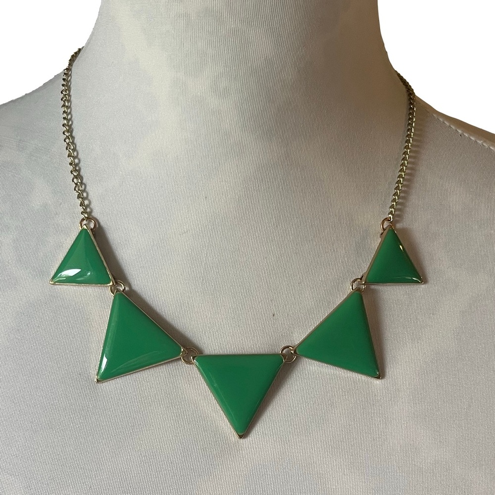 Vintage Jane Stone Enameled Green Geometric Statement Necklace